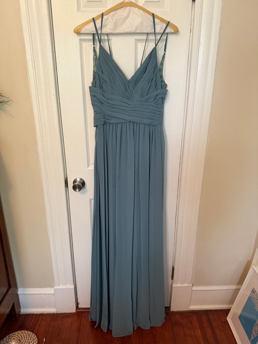 Sleeveless V-Neck Dusty Blue Chiffon Maxi Dress